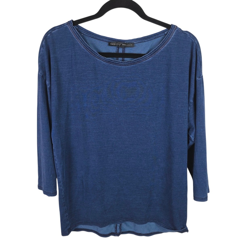 White House Black Market Top Women S Blue Excellent Lyocell 3/4 Sleeve Scoop